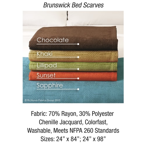 Brunswick, Bedscarf, Chenille Jacquard, Rayon Polyester, Queen, 24x84, Chocolate